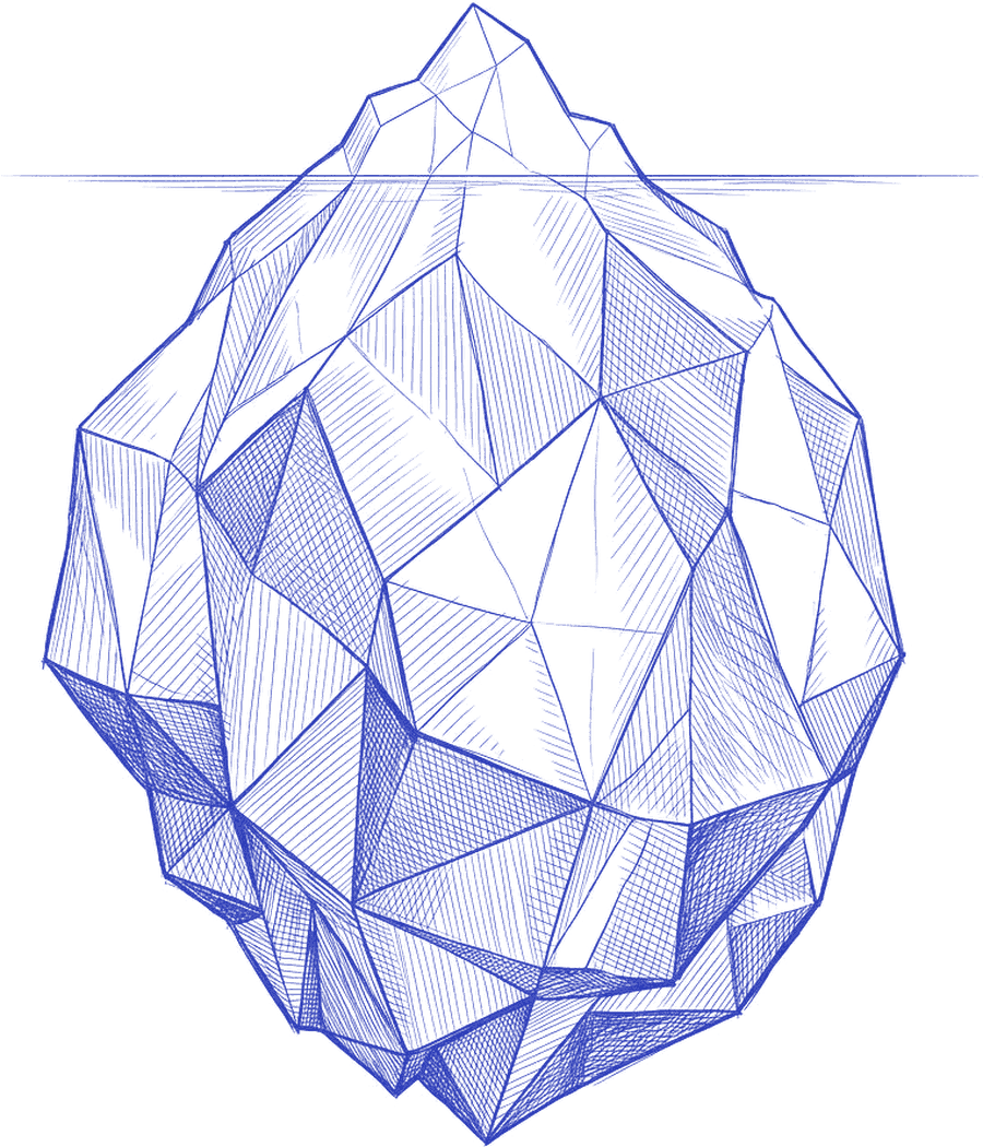 Iceberg: a small tip above the waterline, a much larger mass below